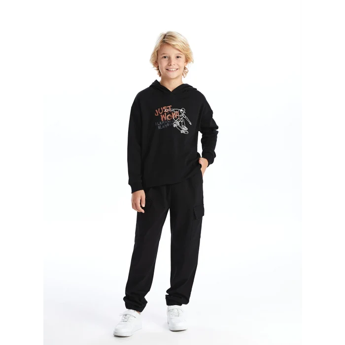 LCW Kids Siyah Oversize Kapüşonlu Erkek Çocuk Tişört