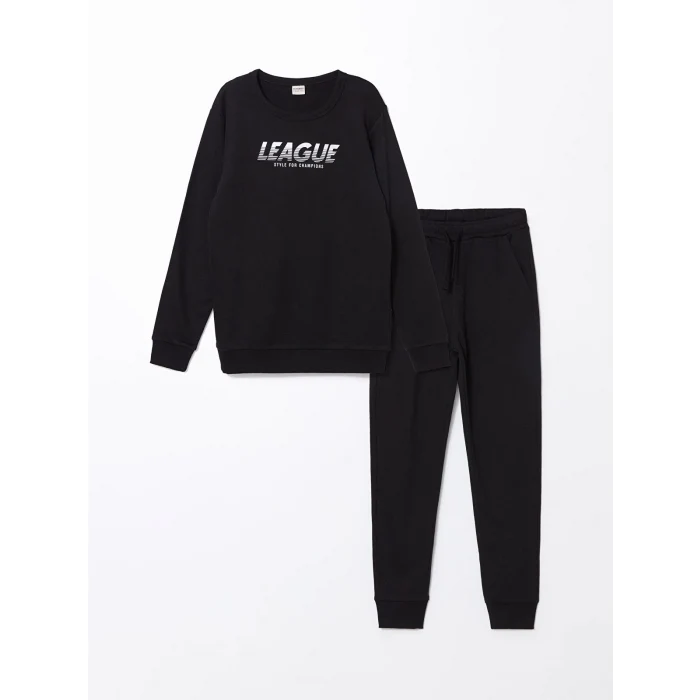 LCW Kids Siyah Bisiklet Yaka Erkek Çocuk Kalın Eşofman Takımı