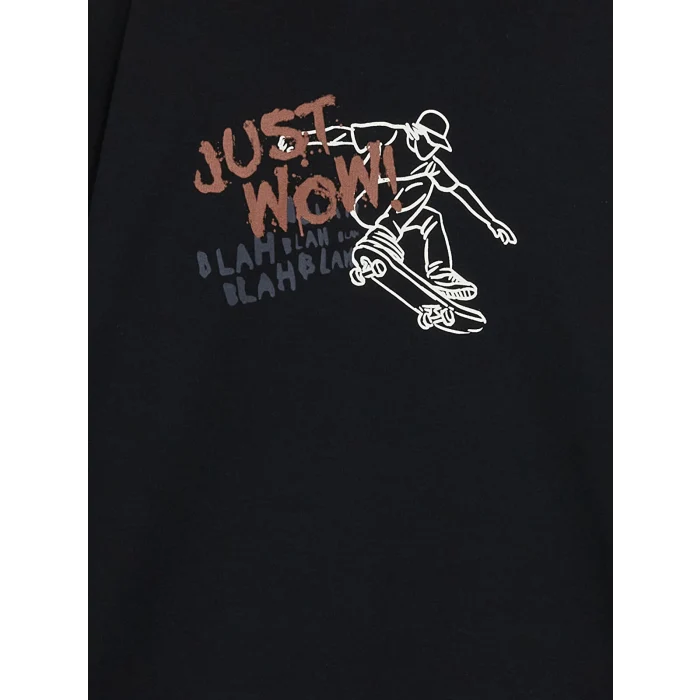 LCW Kids Siyah Oversize Kapüşonlu Erkek Çocuk Tişört