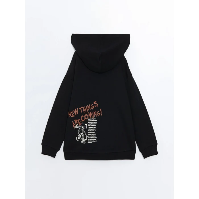 LCW Kids Siyah Oversize Kapüşonlu Erkek Çocuk Tişört