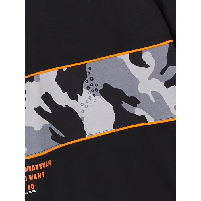 LCW Kids Siyah Bisiklet Yaka Baskılı Uzun Kollu Erkek Çocuk Tişört