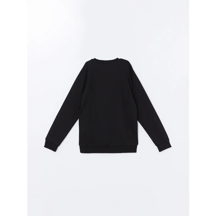 LCW Kids Siyah Bisiklet Yaka Baskılı Uzun Kollu Erkek Çocuk Tişört