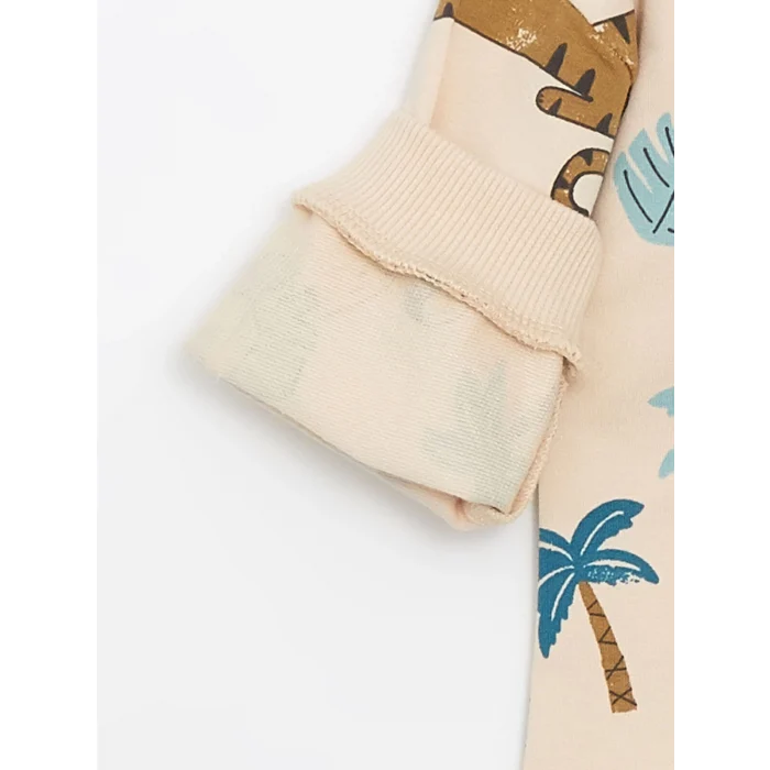 LCW baby Ekru Bisiklet Yaka Uzun Kollu Baskılı Erkek Bebek Tişört ve Eşofman Alt 2li Takım