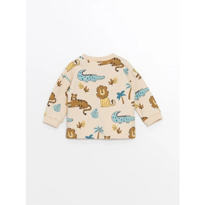 LCW baby Ekru Bisiklet Yaka Uzun Kollu Baskılı Erkek Bebek Tişört ve Eşofman Alt 2li Takım