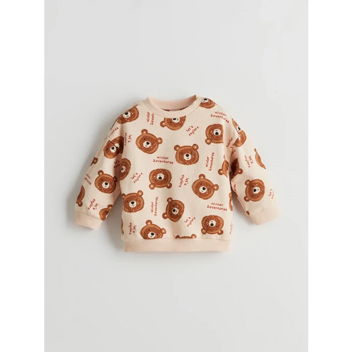 LCW baby Ekru Bisiklet Uzun Kollu Baskılı Erkek Bebek Sweatshirt ve Eşofman Alt 2li Takım