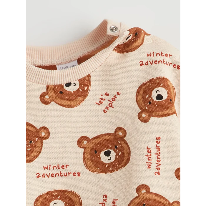 LCW baby Ekru Bisiklet Uzun Kollu Baskılı Erkek Bebek Sweatshirt ve Eşofman Alt 2li Takım