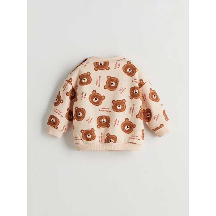 LCW baby Ekru Bisiklet Uzun Kollu Baskılı Erkek Bebek Sweatshirt ve Eşofman Alt 2li Takım