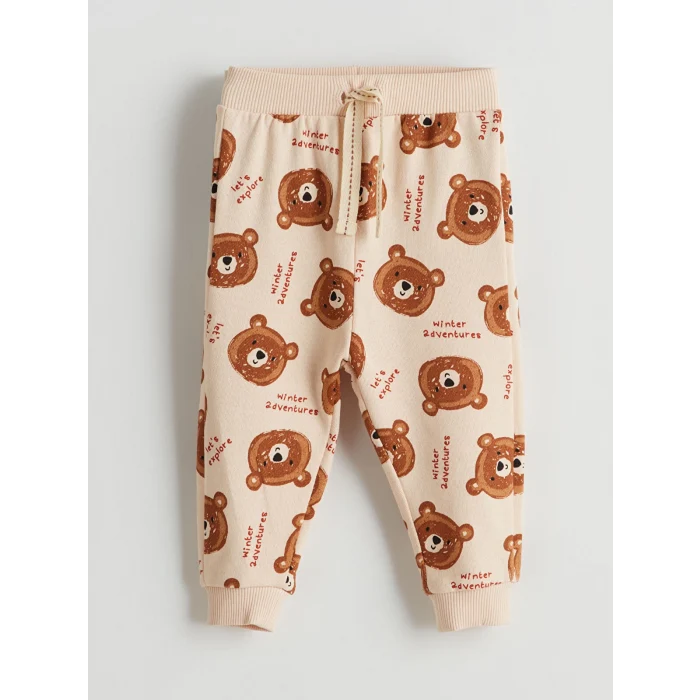 LCW baby Ekru Bisiklet Uzun Kollu Baskılı Erkek Bebek Sweatshirt ve Eşofman Alt 2li Takım