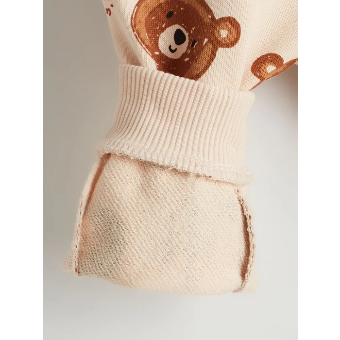 LCW baby Ekru Bisiklet Uzun Kollu Baskılı Erkek Bebek Sweatshirt ve Eşofman Alt 2li Takım