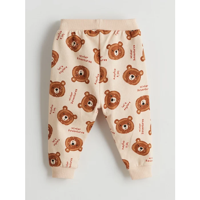 LCW baby Ekru Bisiklet Uzun Kollu Baskılı Erkek Bebek Sweatshirt ve Eşofman Alt 2li Takım