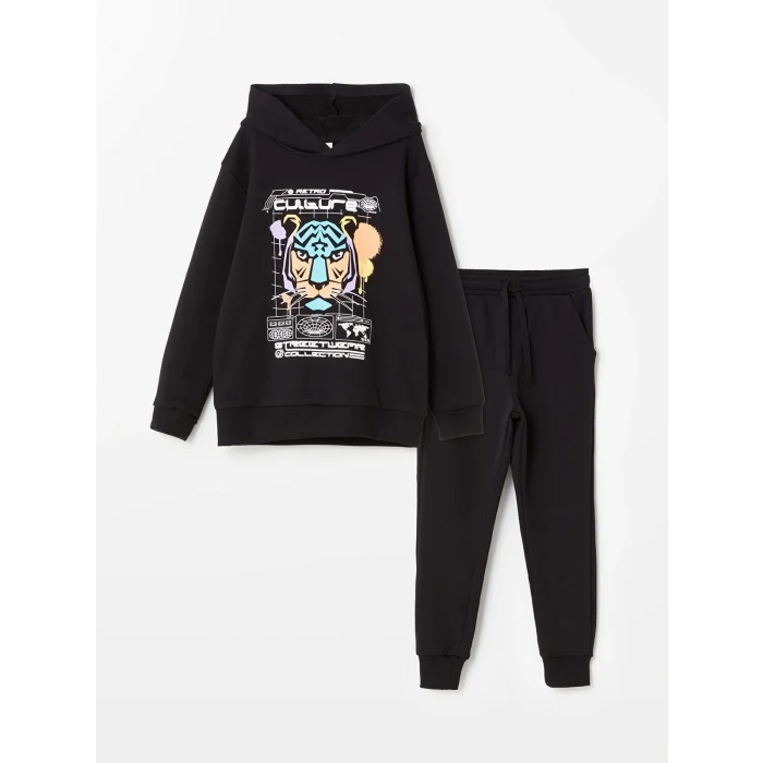 LCW Kids Siyah Kapüşonlu Erkek Çocuk Kalın Eşofman Takım
