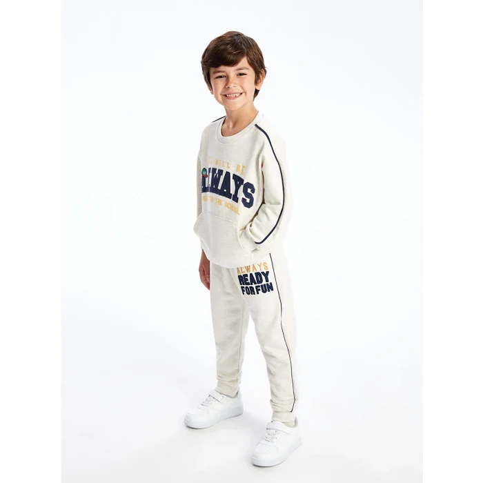 LCW Kids Ekru Beli Lastikli Kalın Erkek Bebek Jogger Eşofman Altı