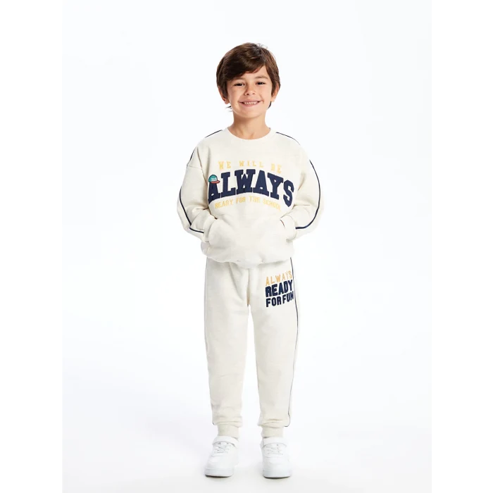 LCW Kids Ekru Beli Lastikli Kalın Erkek Bebek Jogger Eşofman Altı