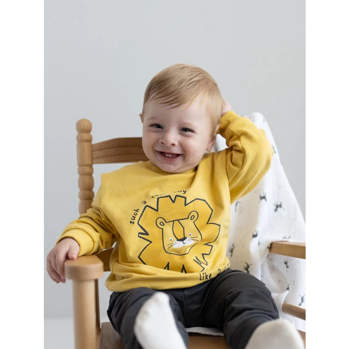 LCW baby Sari Bisiklet Yaka Uzun Kollu Baskılı Erkek Bebek Sweatshirt ve Eşofman Alt 2li Takım