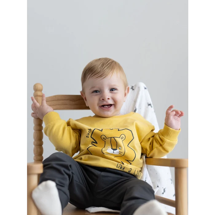 LCW baby Sari Bisiklet Yaka Uzun Kollu Baskılı Erkek Bebek Sweatshirt ve Eşofman Alt 2li Takım