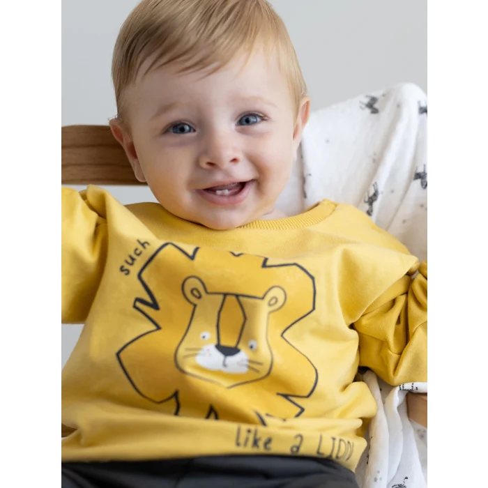 LCW baby Sari Bisiklet Yaka Uzun Kollu Baskılı Erkek Bebek Sweatshirt ve Eşofman Alt 2li Takım