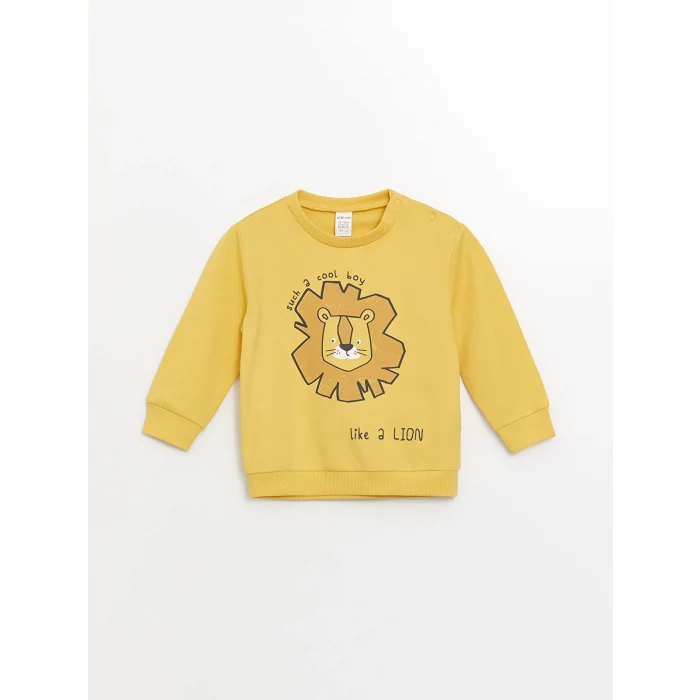 LCW baby Sari Bisiklet Yaka Uzun Kollu Baskılı Erkek Bebek Sweatshirt ve Eşofman Alt 2li Takım