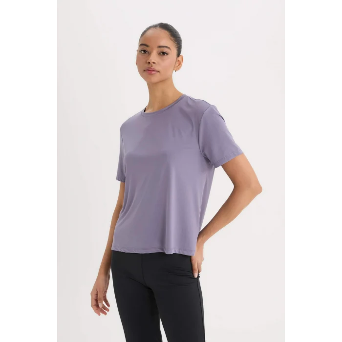 Defacto D2296 Mor DeFactoFit Standart Fit Bisiklet Yaka Sporcu Basic Düz Kısa Kollu Tişört