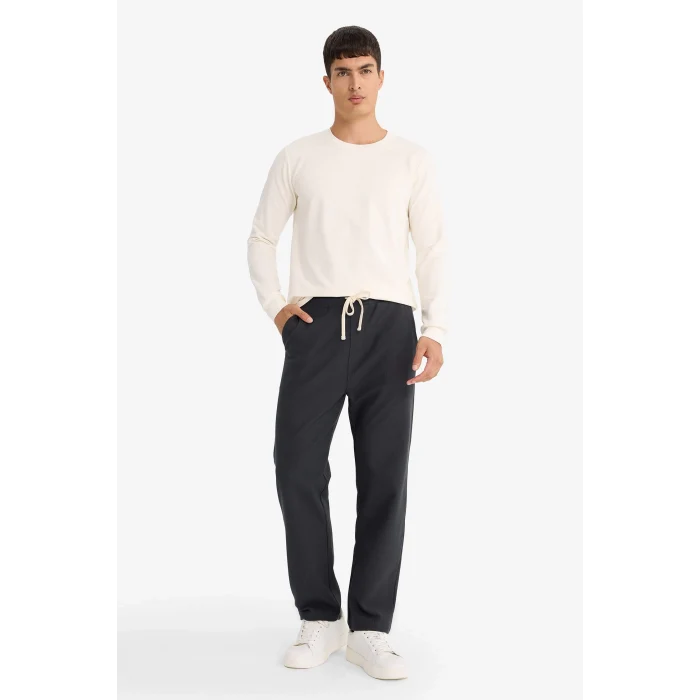 Defacto F3646AXER140 Ekru Slim Fit Dar Kesim Bisiklet Yaka Uzun Kollu Tişört