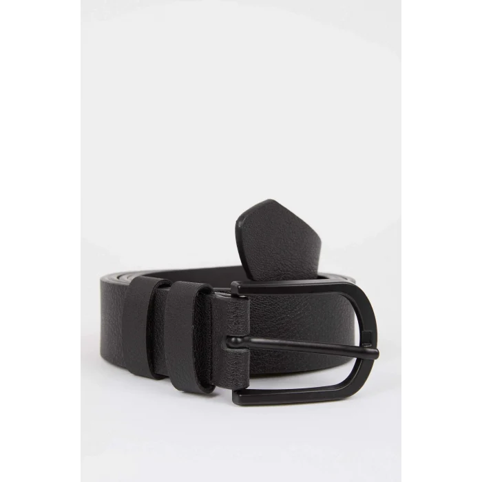 Defacto Y6450 Siyah Erkek Oval Toka Suni Deri Klasik Kemer