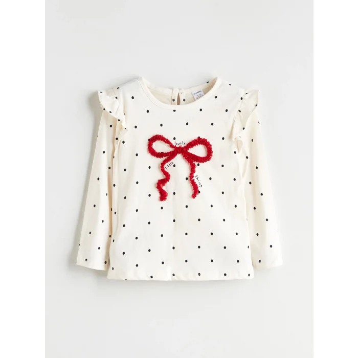 LCW Kids Ekru Bisiklet Yaka Baskılı Kız Çocuk Bluz ve Tayt 2li