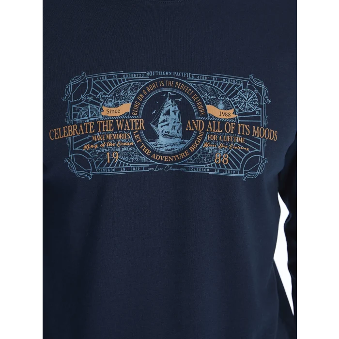 LCWAIKIKI Classic Lacivert Bisiklet Yaka Uzun Kollu Baskılı Erkek Sweatshirt