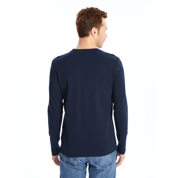 LCWAIKIKI Classic Lacivert Bisiklet Yaka Uzun Kollu Baskılı Erkek Sweatshirt