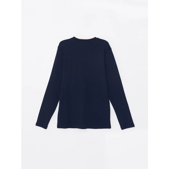 LCWAIKIKI Classic Lacivert Bisiklet Yaka Uzun Kollu Baskılı Erkek Sweatshirt