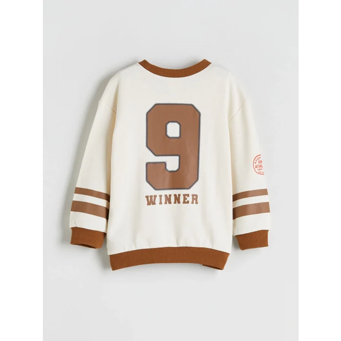 LCW Kids Bej Bisiklet Yaka Baskılı Erkek Çocuk Sweatshirt