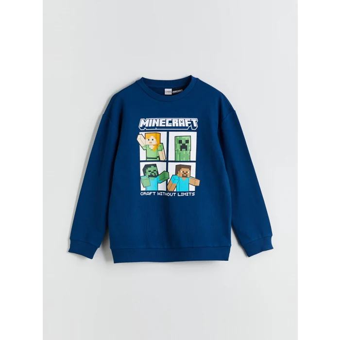 LCW Kids Petrol Bisiklet Yaka Minecraft Baskılı Erkek Çocuk Sweatshirt