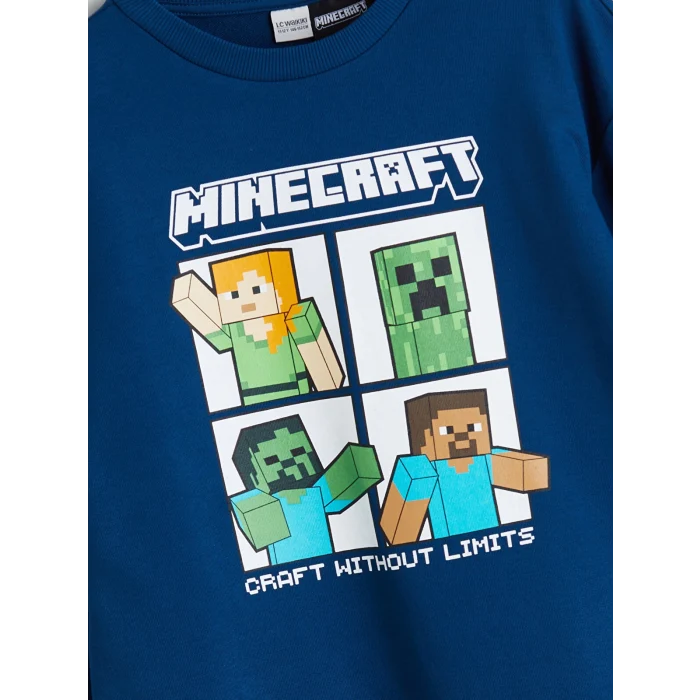 LCW Kids Petrol Bisiklet Yaka Minecraft Baskılı Erkek Çocuk Sweatshirt