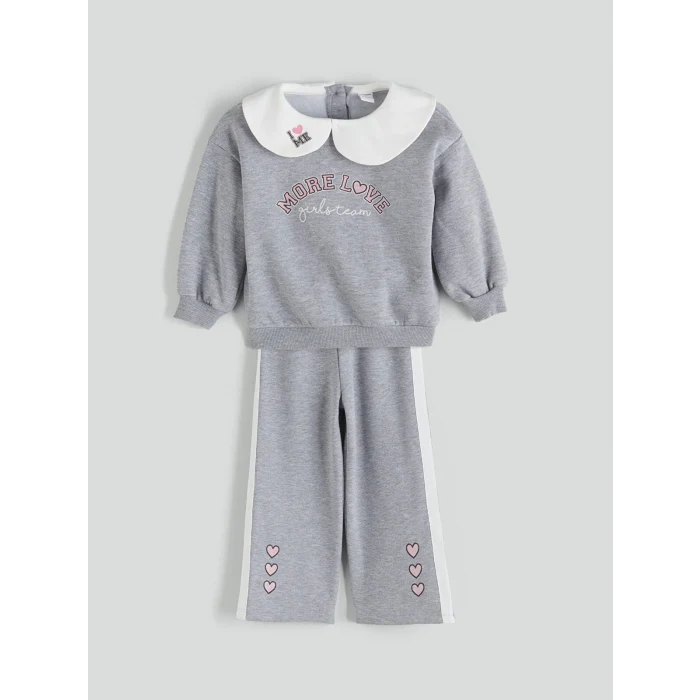 LCW Kids Gri Bebe Yaka Kız Çocuk Sweatshirt ve Eşofman Altı