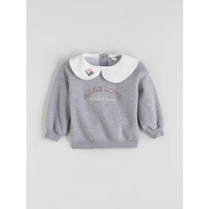 LCW Kids Gri Bebe Yaka Kız Çocuk Sweatshirt ve Eşofman Altı