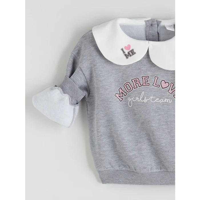 LCW Kids Gri Bebe Yaka Kız Çocuk Sweatshirt ve Eşofman Altı