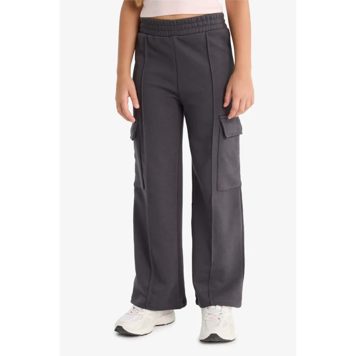 Defacto E6930A8AR220 Antrasit Kız Çocuk Beli Lastikli Wide Leg Kargo Eşofman Altı