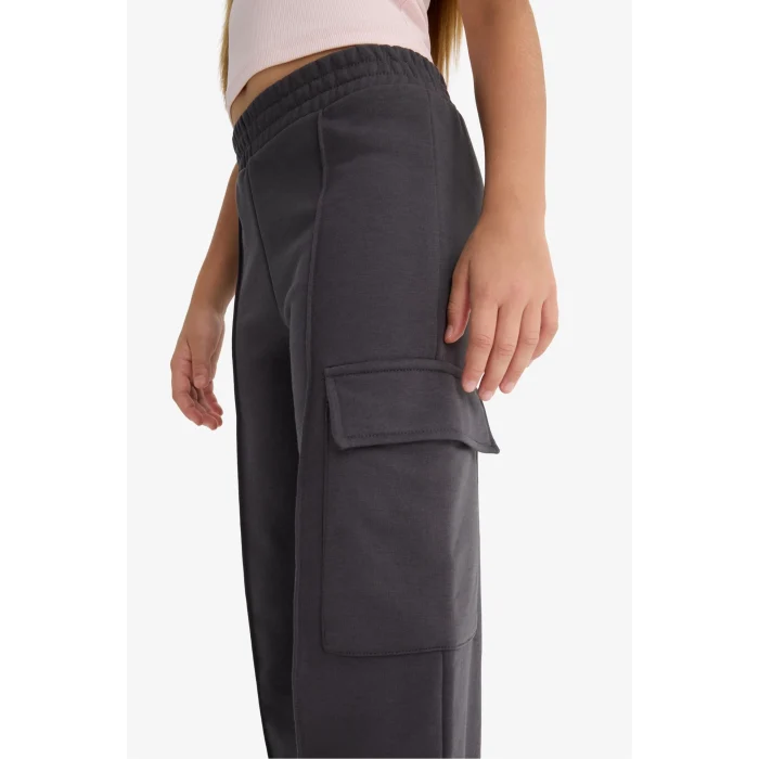 Defacto E6930A8AR220 Antrasit Kız Çocuk Beli Lastikli Wide Leg Kargo Eşofman Altı