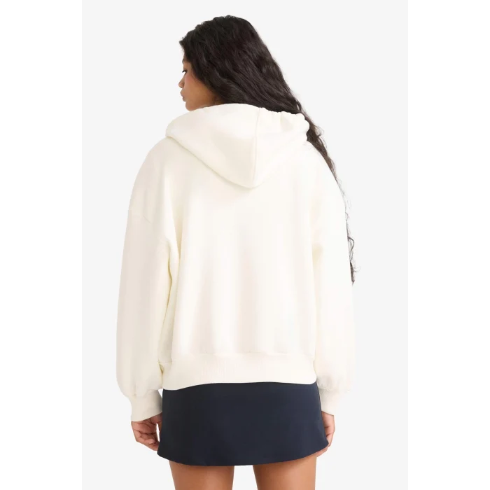 Defacto F9178AXER42 Ekru Oversize Geniş Kalıp Kapüşonlu Baskılı Fermuarlı Sweatshirt
