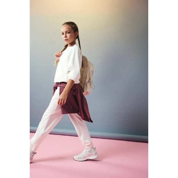 Defacto F2793A8ER140 Ekru Kız Çocuk Relax Fit Bisiklet Yaka Baskılı Modal Sweatshirt