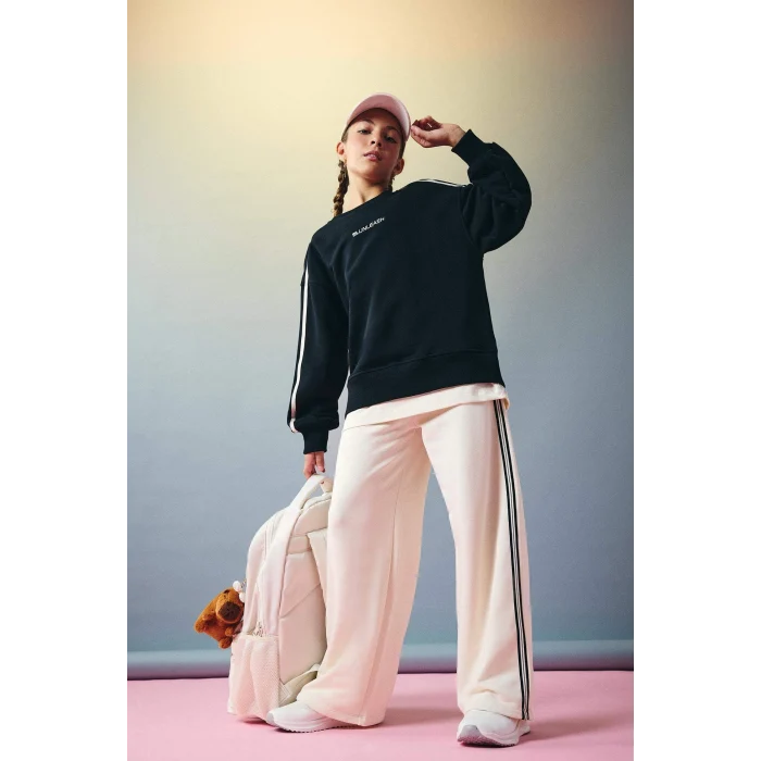 Defacto F2795A8BK81 Siyah Kız Çocuk Oversize Geniş Kalıp Bisiklet Yaka Baskılı Sweatshirt