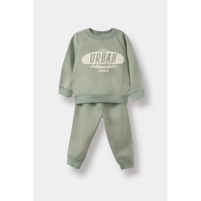 Defacto G1463A5KH434 Haki Erkek Bebek 2li Takım Baskılı Sweatshirt Eşofman Altı