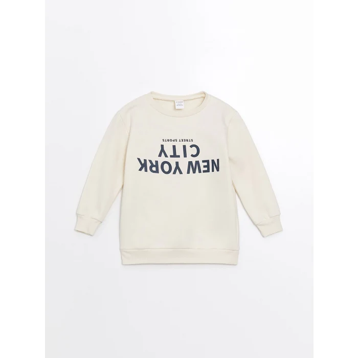 LCW Kids Bej Bisiklet Yaka Kalın Erkek Çocuk Sweatshirt
