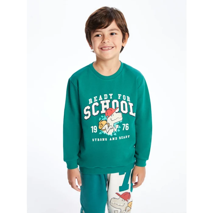 LCW Kids Yeşil Bisiklet Yaka Uzun Kollu Erkek Çocuk Sweatshirt