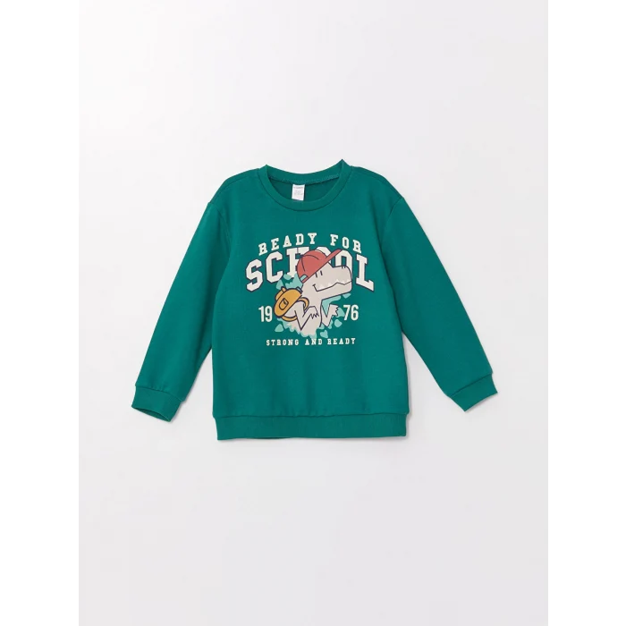 LCW Kids Yeşil Bisiklet Yaka Uzun Kollu Erkek Çocuk Sweatshirt