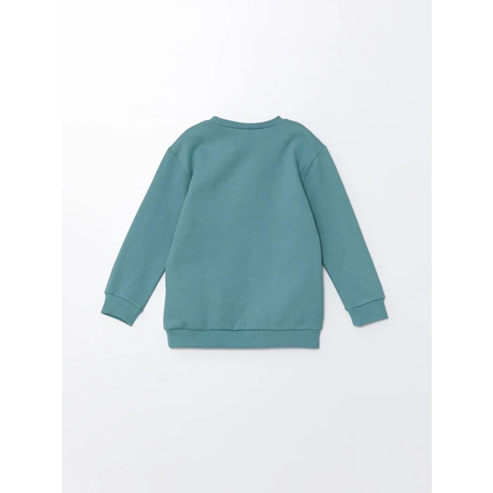 LCW Kids Yeşil Bisiklet Yaka Kalın Baskılı Erkek Bebek Sweatshirt