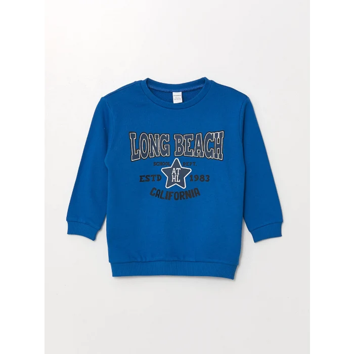LCW Kids Mavi Bisiklet Yaka Uzun Kollu Baskılı Erkek Çocuk Sweatshirt