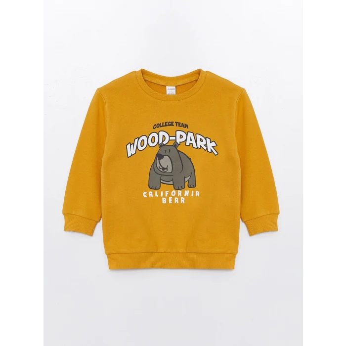 LCW Kids Sari Bisiklet Yaka Kalın Baskılı Erkek Çocuk Sweatshirt