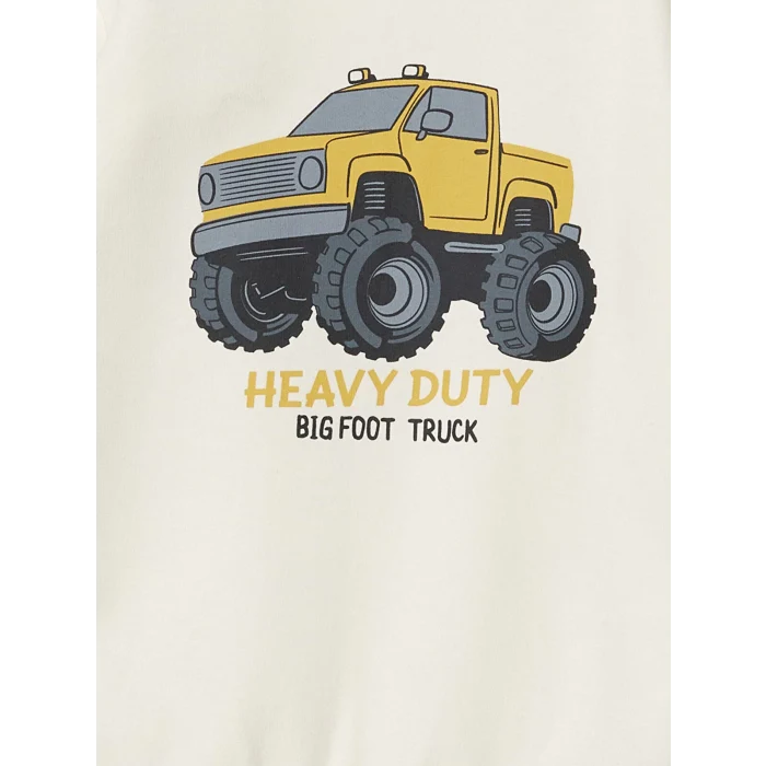 LCW Kids Bej Bisiklet Yaka Uzun Kollu Kalın Baskılı Erkek Bebek Sweatshirt