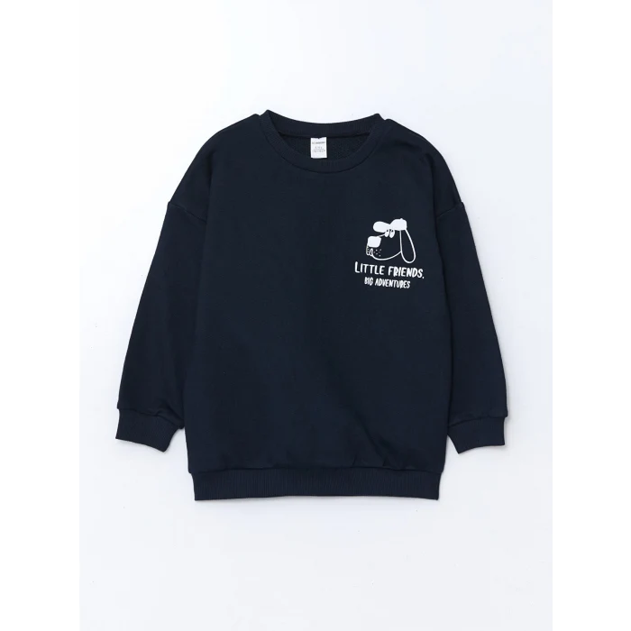 LCW Kids Indigo Bisiklet Yaka Baskılı Kalın Erkek Çocuk Sweatshirt