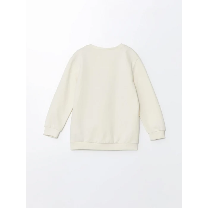 LCW Kids Bej Bisiklet Yaka Uzun Kollu Kalın Baskılı Erkek Bebek Sweatshirt