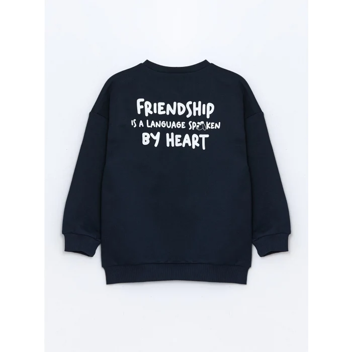 LCW Kids Indigo Bisiklet Yaka Baskılı Kalın Erkek Çocuk Sweatshirt